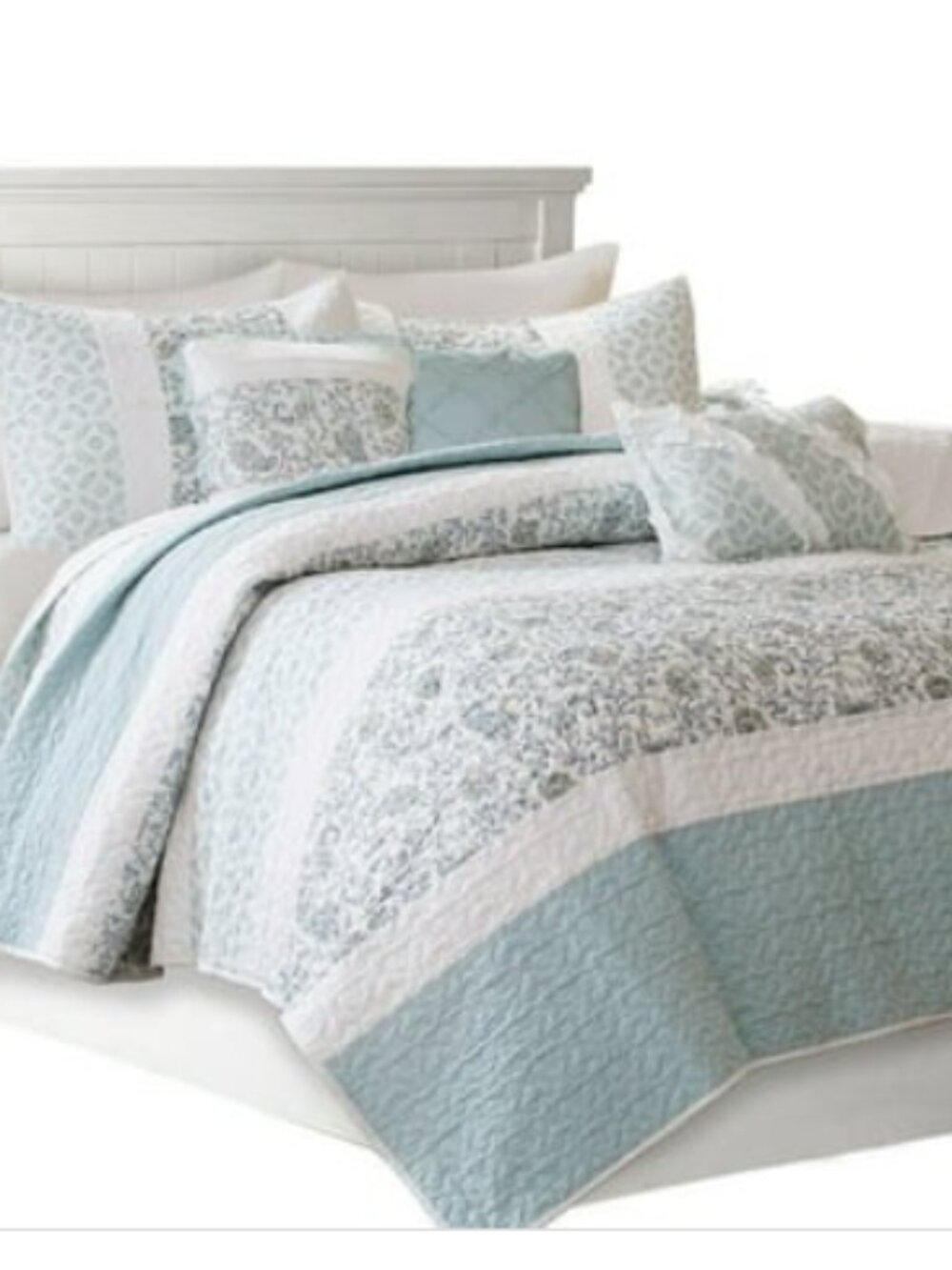 Vanessa 6-Piece Aqua Cotton Percale Full/Queen Quilt Set